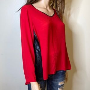 Lane Bryant Red Black Long Sleeve Faux Leather Sz 20